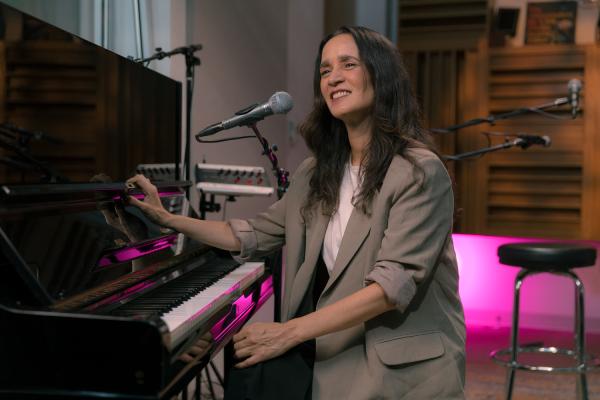 JULIETA VENEGAS AT PIANO DURING INTERVIEW WITH NIC HARCOURT photoMattBlake